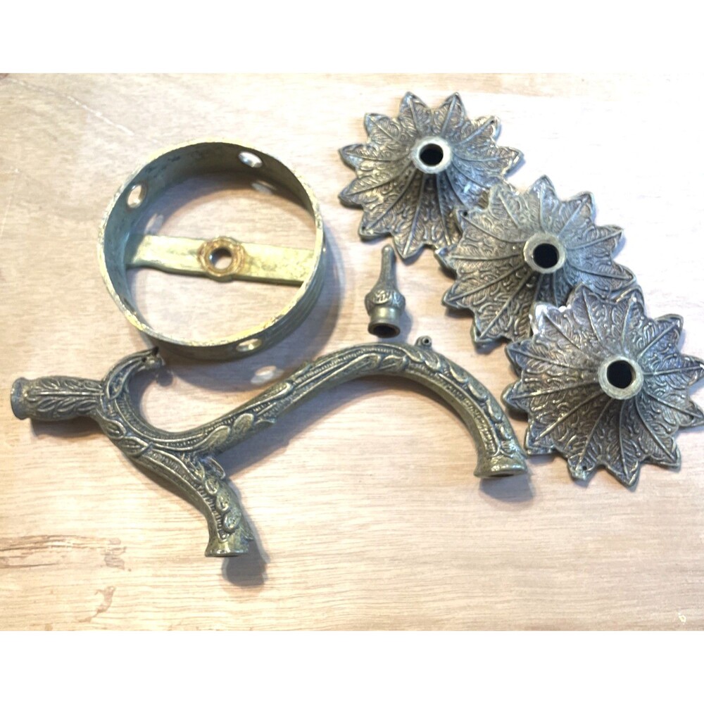 Vintage Brass Lamp Parts Salvage Repair Miscellaneous Lot Chandelier